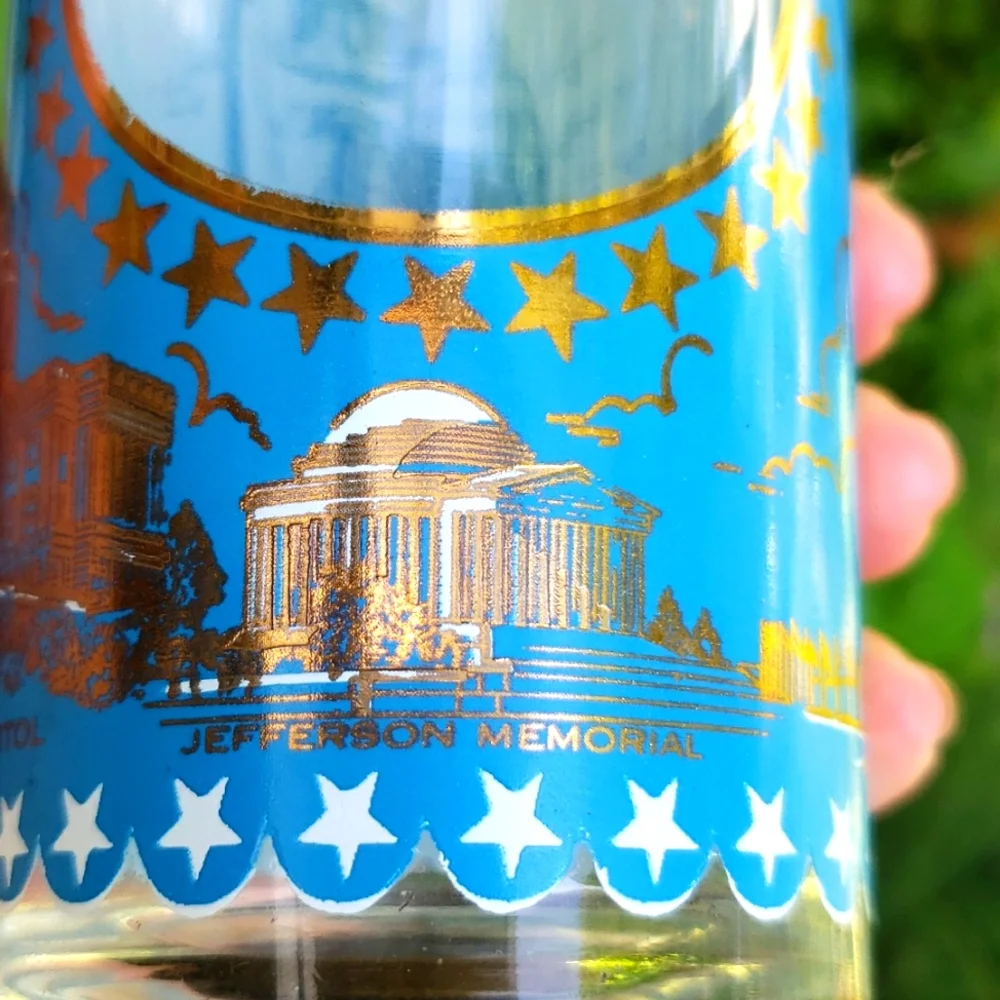 Vintage Washington DC Souvenir Bar Glass blue gold trim